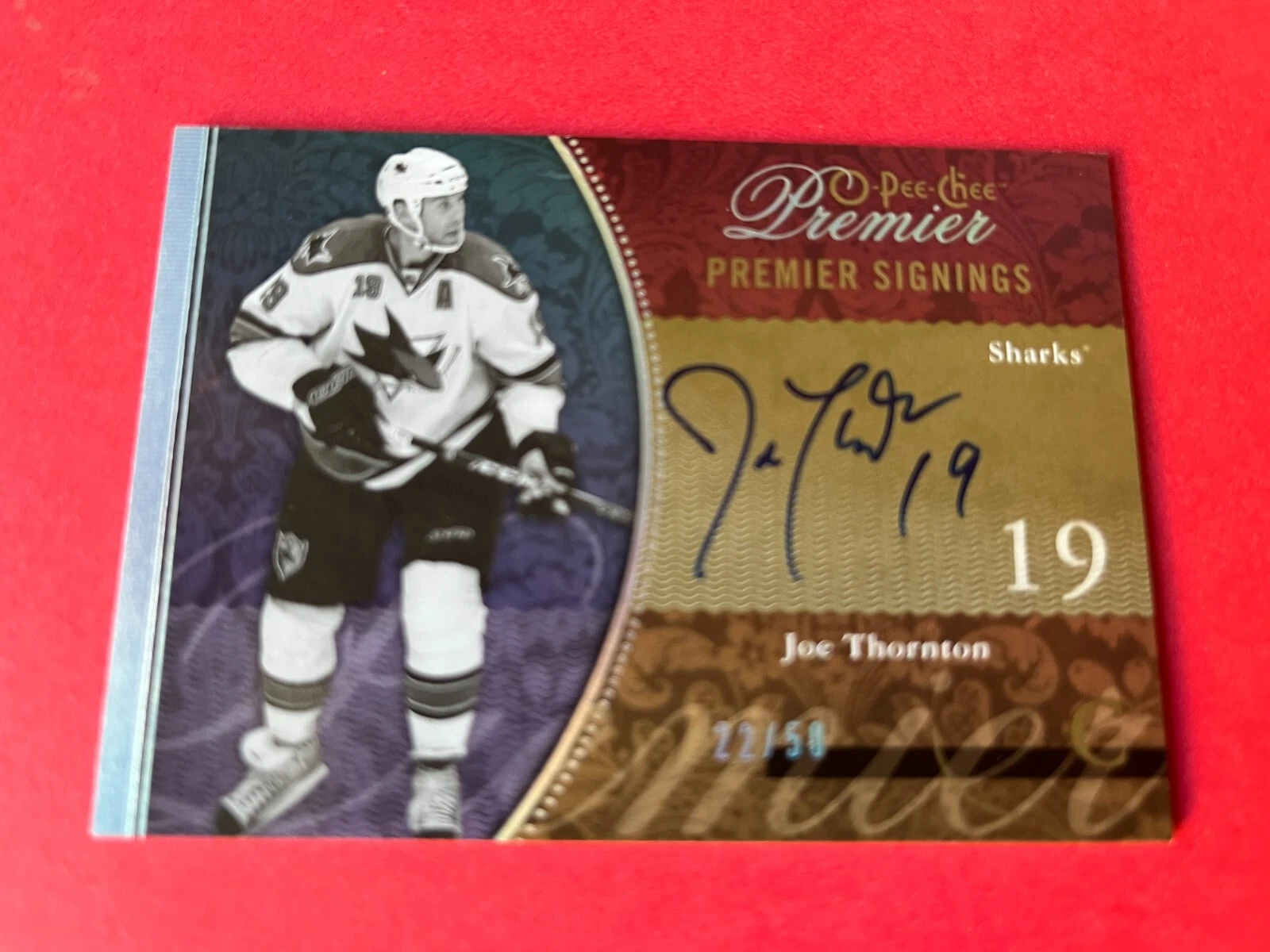 Joe Thornton Sharks 2009-10 O-Pee-Chee Premier Hockey Card Certified Auto /50