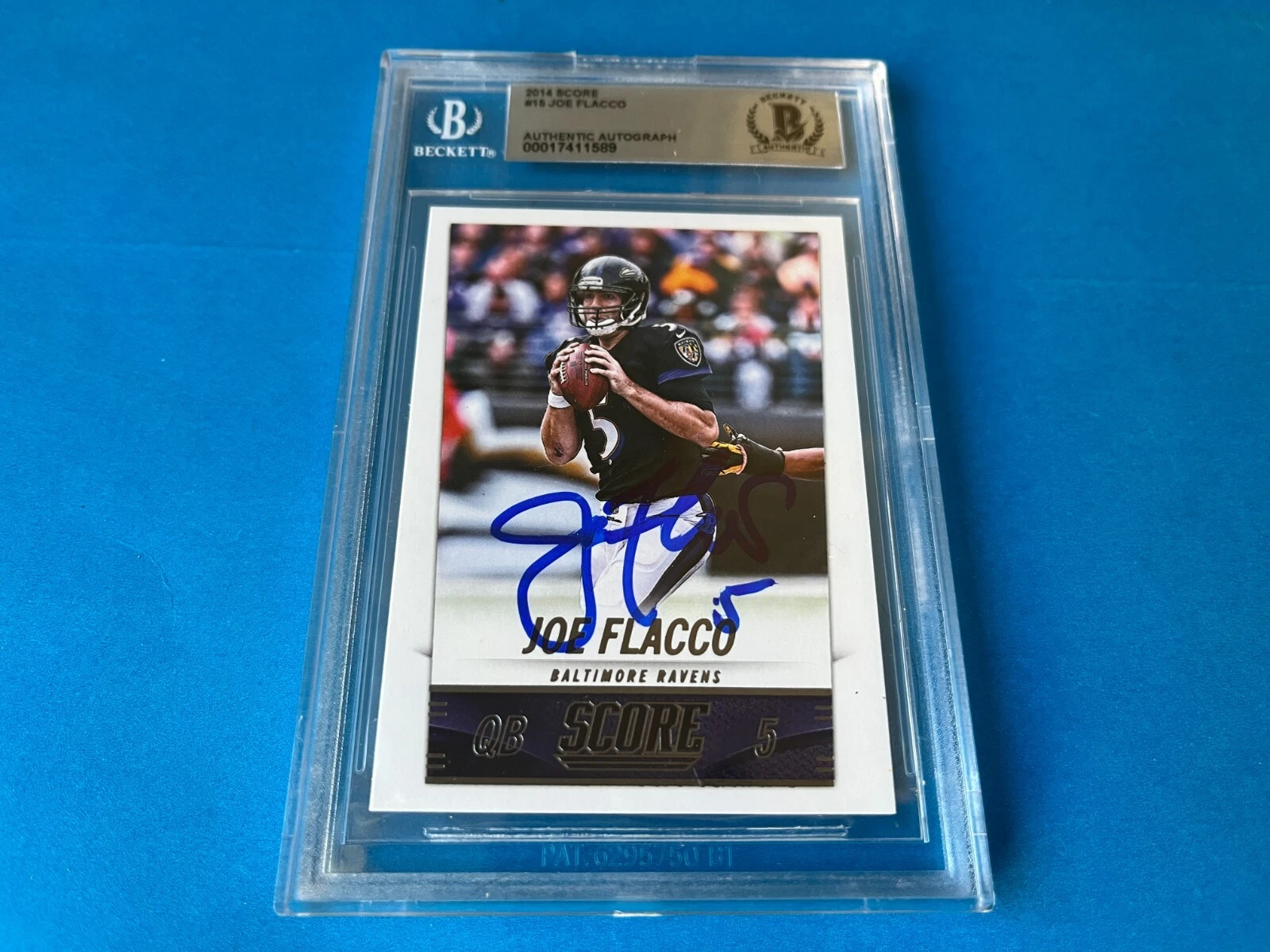 Joe Flacco Ravens 2014 Score Card Signed Auto Beckett BAS Slabbed