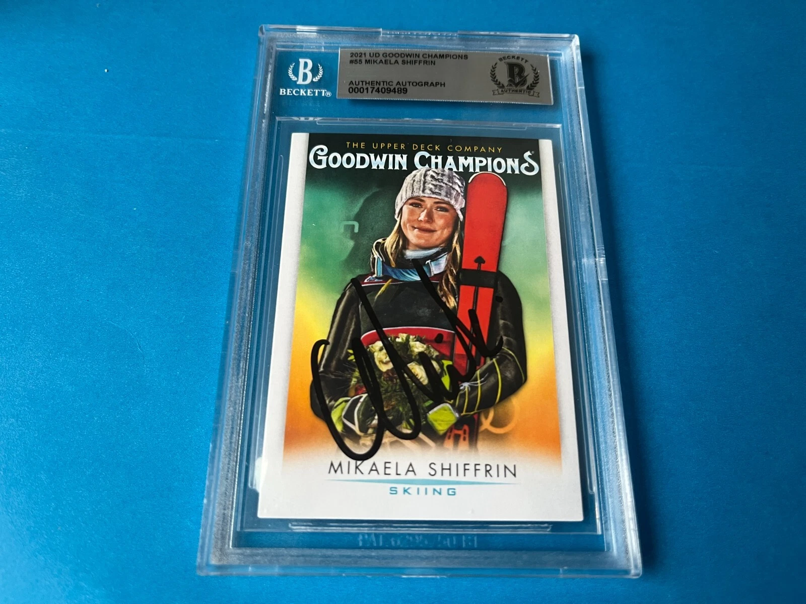 Mikaela Shiffrin Skiing 2021 UD Goodwin Card Signed Auto Beckett BAS Slabbed