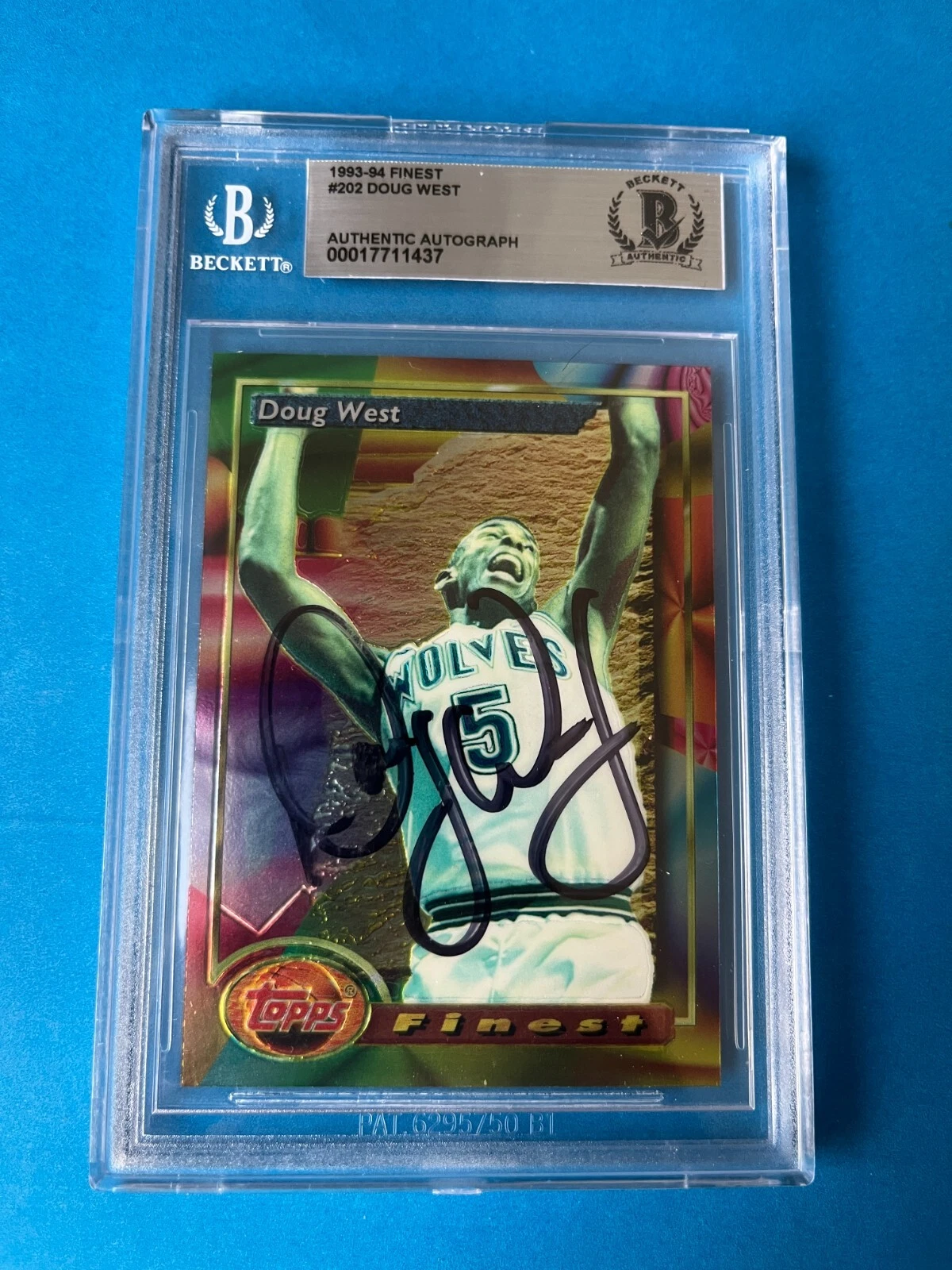 Doug West Timberwolves 1993-94 Topps Finest Card Signed Auto Beckett BAS Slabbed