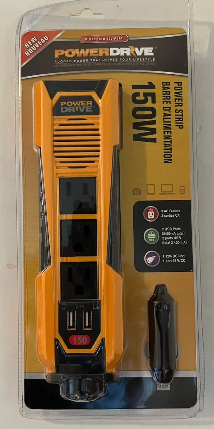 Power Drive 150-Watt Power Strip w/ 3 AC & 2 USB Ports PD-150 for vehicle B1