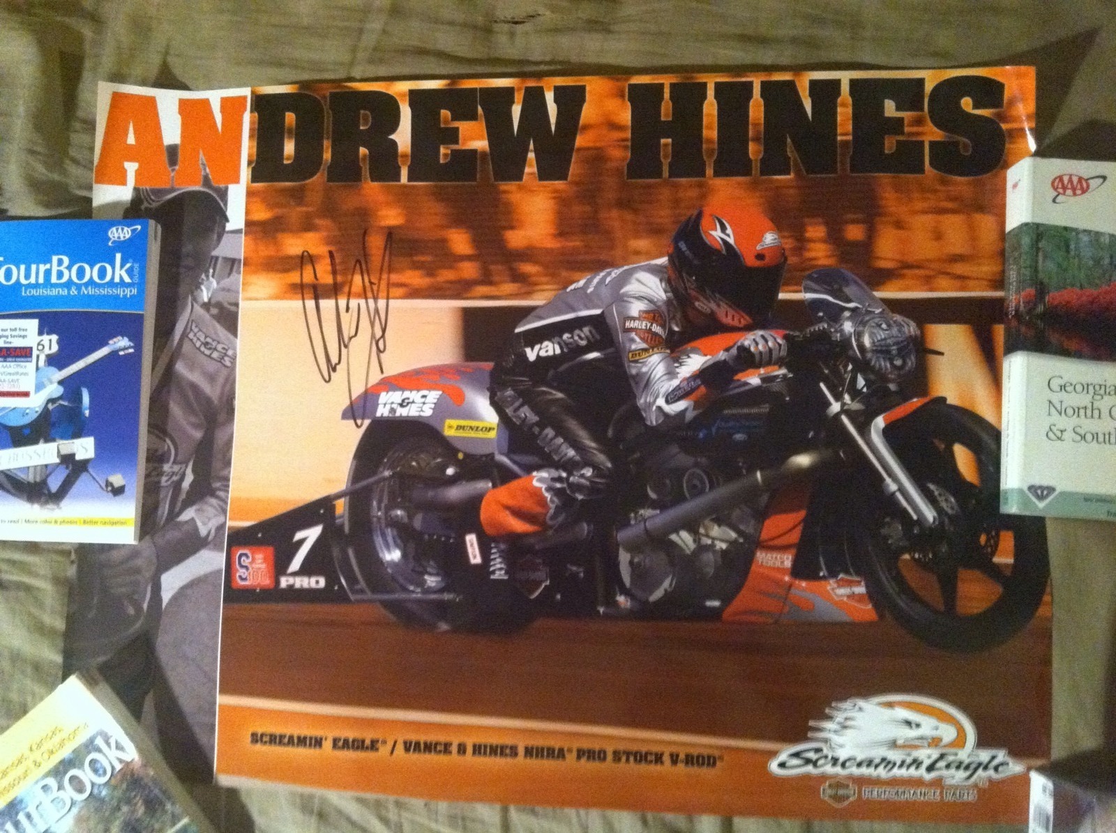 Andrew Hines Pro Stock Bike Motorcycle Signed Poster Nhra Autographed