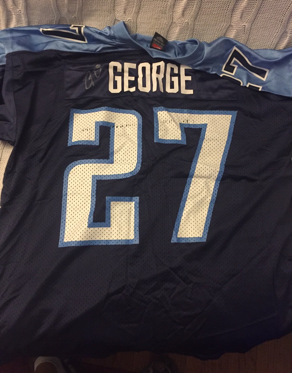 Eddie George SIGNED Titans Jersey Screen Printed Autographed Size 2xL