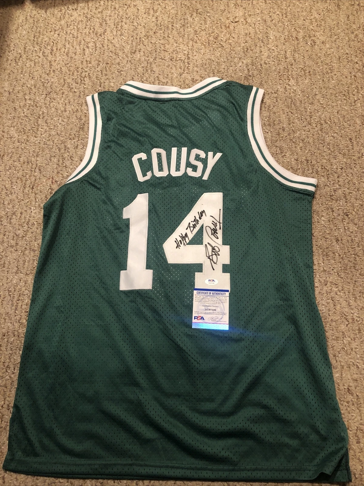 BOSTON CELTICS- BOB COUSY SIGNED AUTOGRAPH JERSEY PSA DNA COA HOF RARE