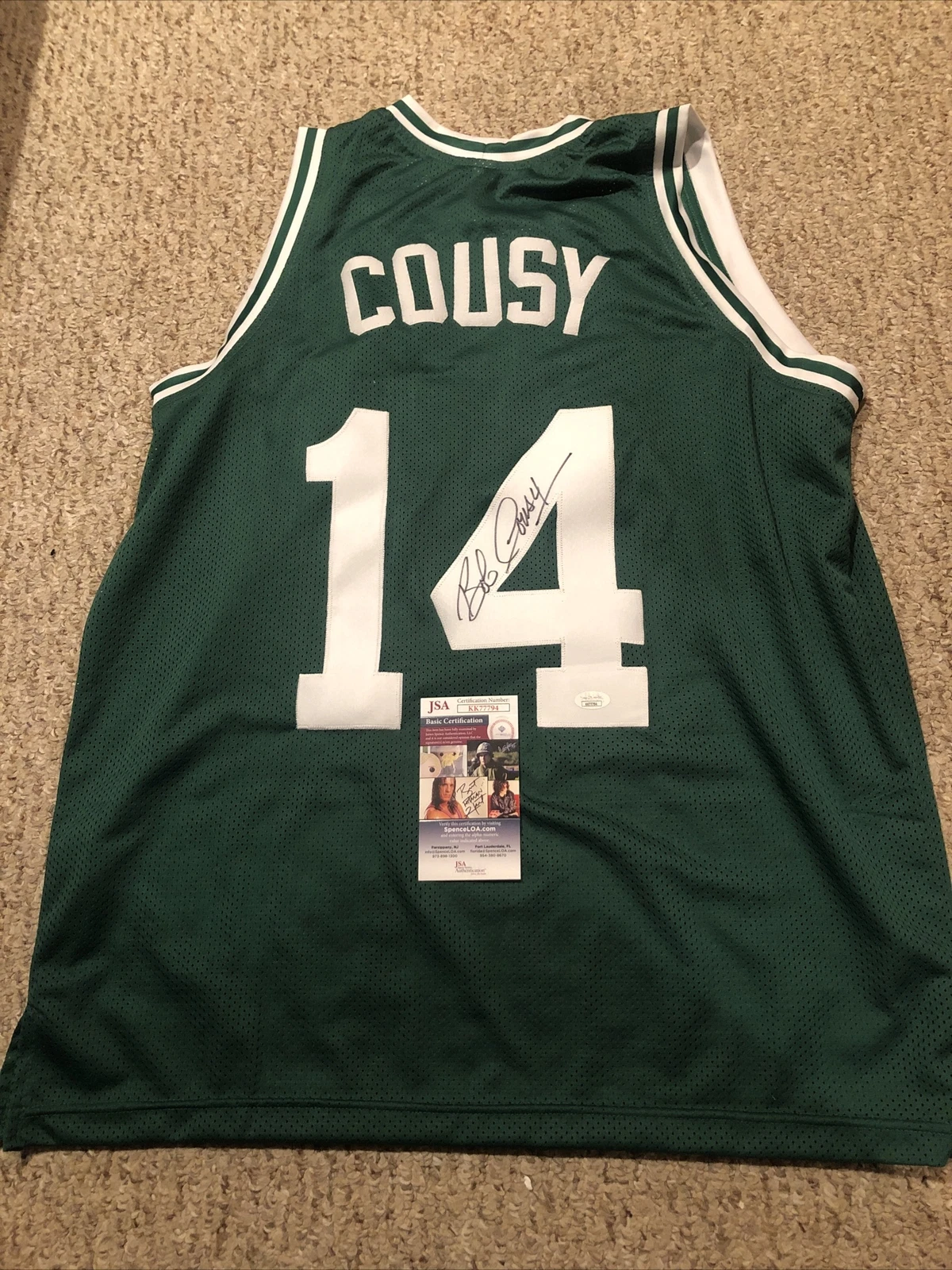 BOSTON CELTICS- BOB COUSY SIGNED AUTOGRAPH JERSEY JSA COA HOF STAR