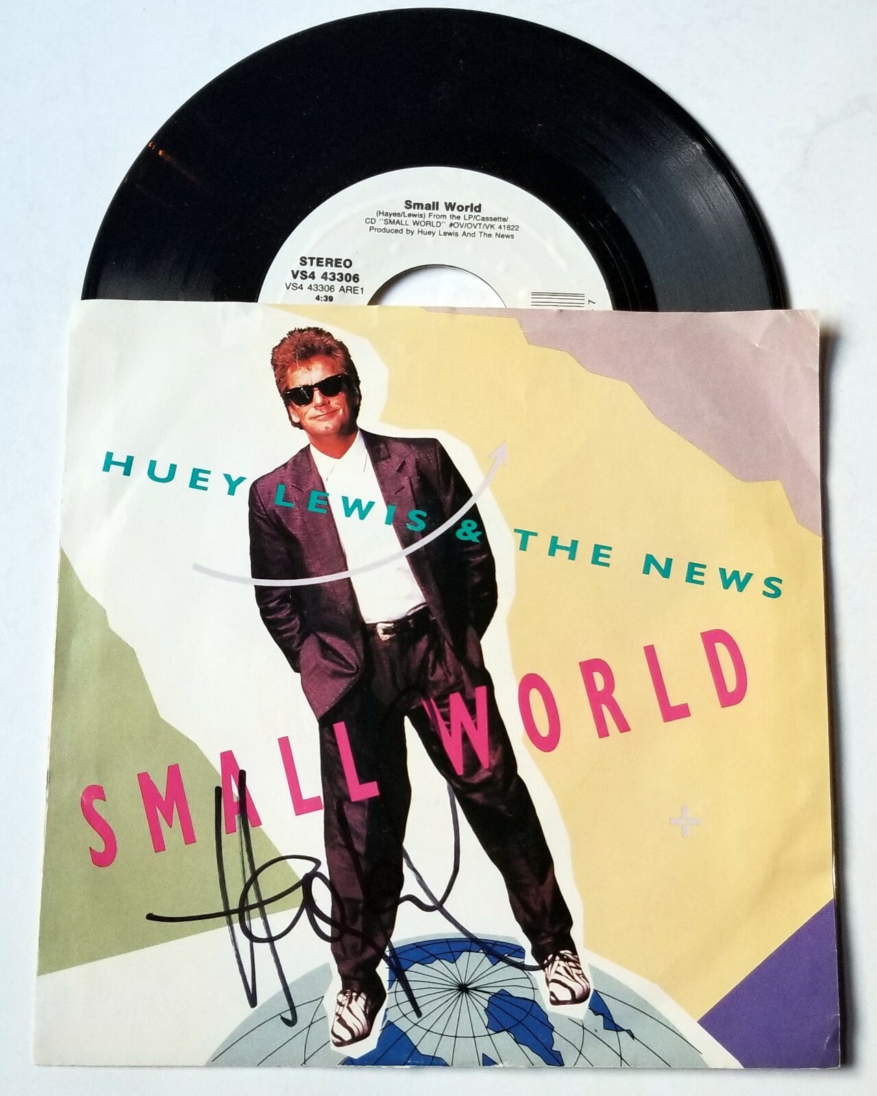 Huey Lewis REAL hand SIGNED Small World 7