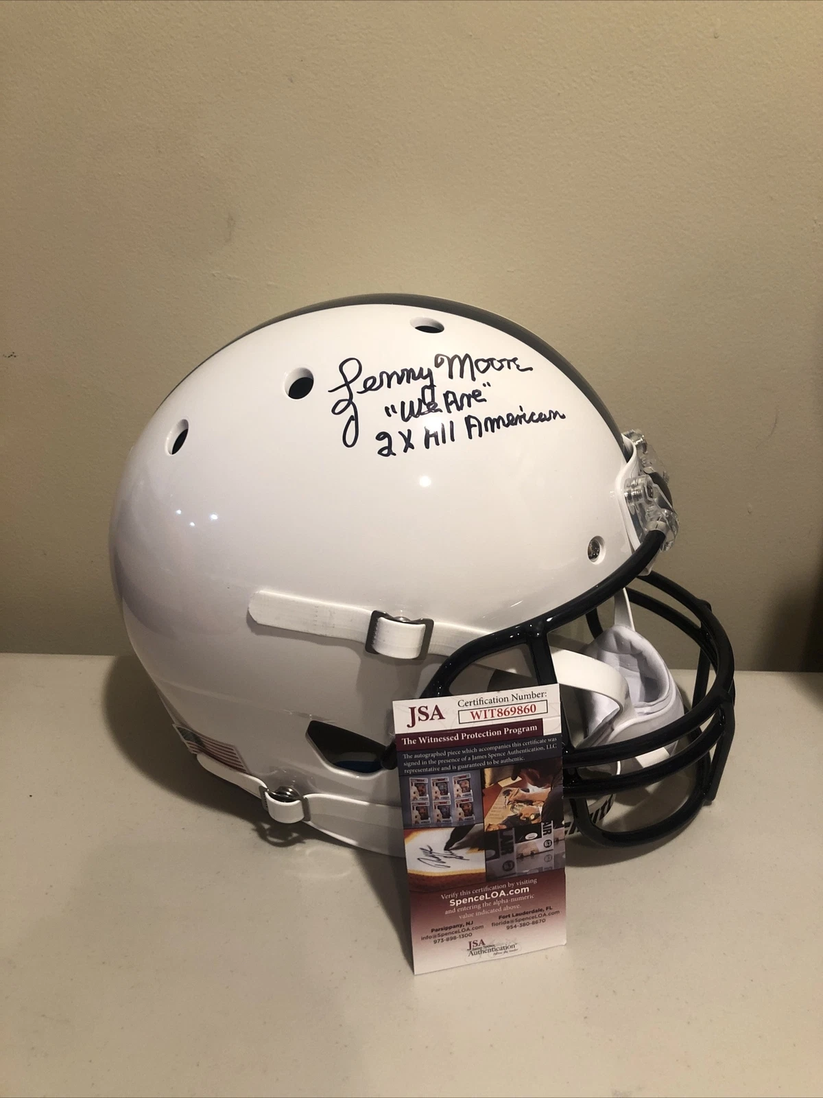 PENN STATE NITTANY LIONS- LENNY MOORE SIGNED AUTOGRAPH FULL SIZE HELMET JSA COA