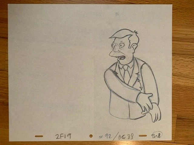 SIMPSONS CARTOON ANIMATION ART PENCIL CEL DRAWING OF PRINCIPAL SKINNER    RARE