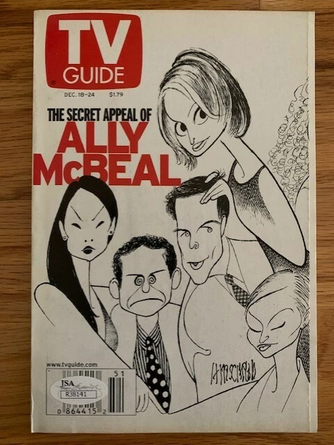 ALLY MCBEAL TV GUIDE FROM 1999 HAND SIGNED ON COVER BY HIRSCHFELD    RARE    JSA