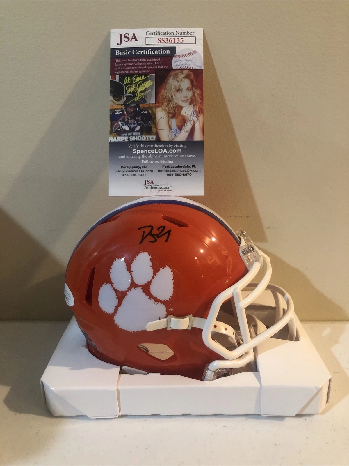 CLEMSON TIGERS- DJ UIAGALELEI SIGNED AUTOGRAPH MINI HELMET JSA COA NFL