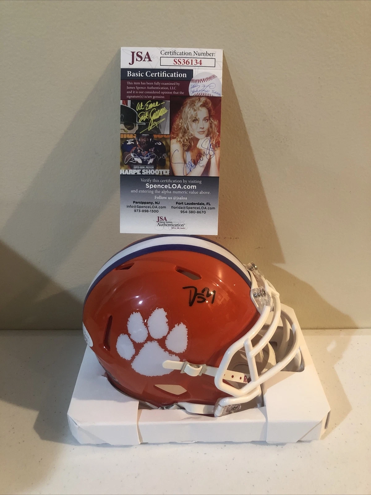 CLEMSON TIGERS- DJ UIAGALELEI SIGNED AUTOGRAPH MINI HELMET JSA COA NFL
