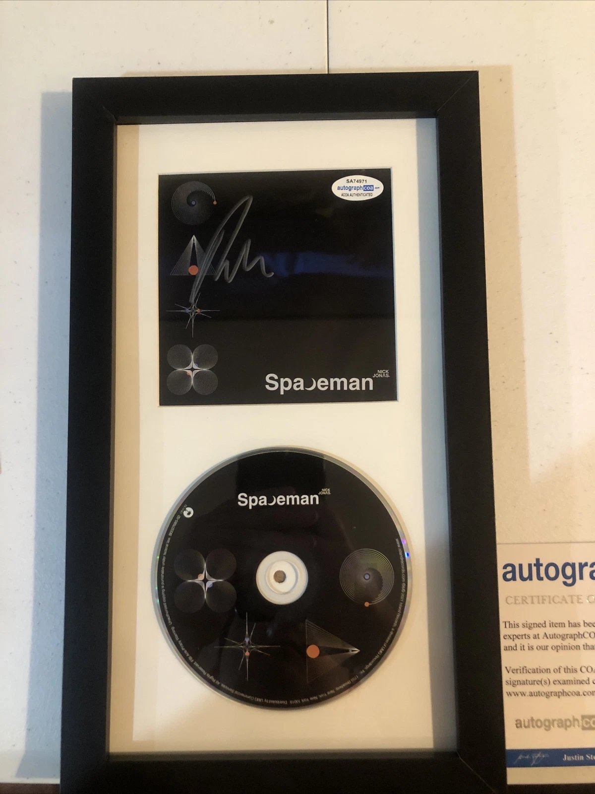 NICK JONAS SIGNED AUTOGRAPH FRAMED CD SPACEMAN ACOA COA