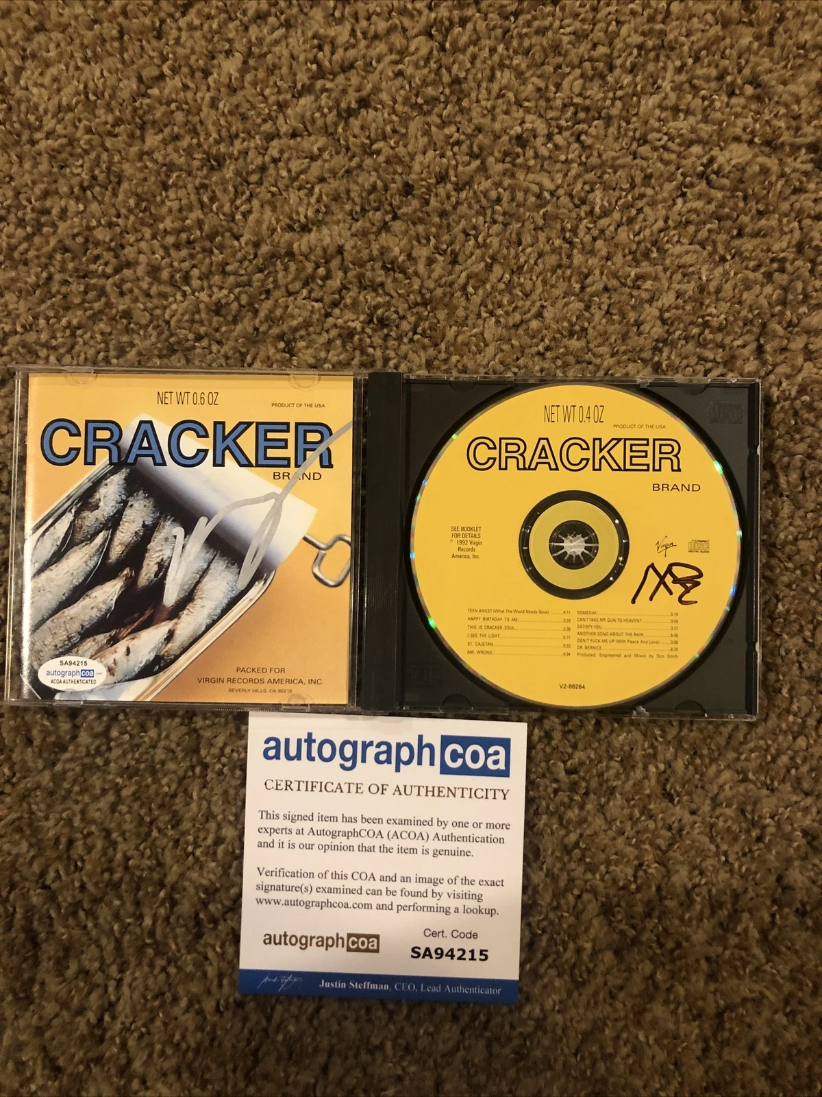 CRACKER DAVID LOWERY SIGNED AUTOGRAPH CD ACOA DEBUT ALBUM