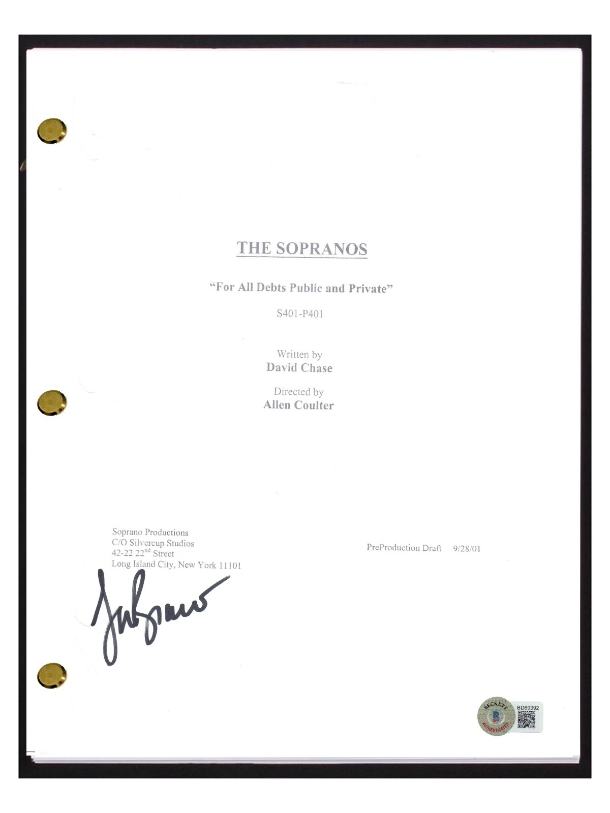 Lorraine Bracco Signed The Sopranos Season 4 Episode 1 Script Melfi Beckett COA