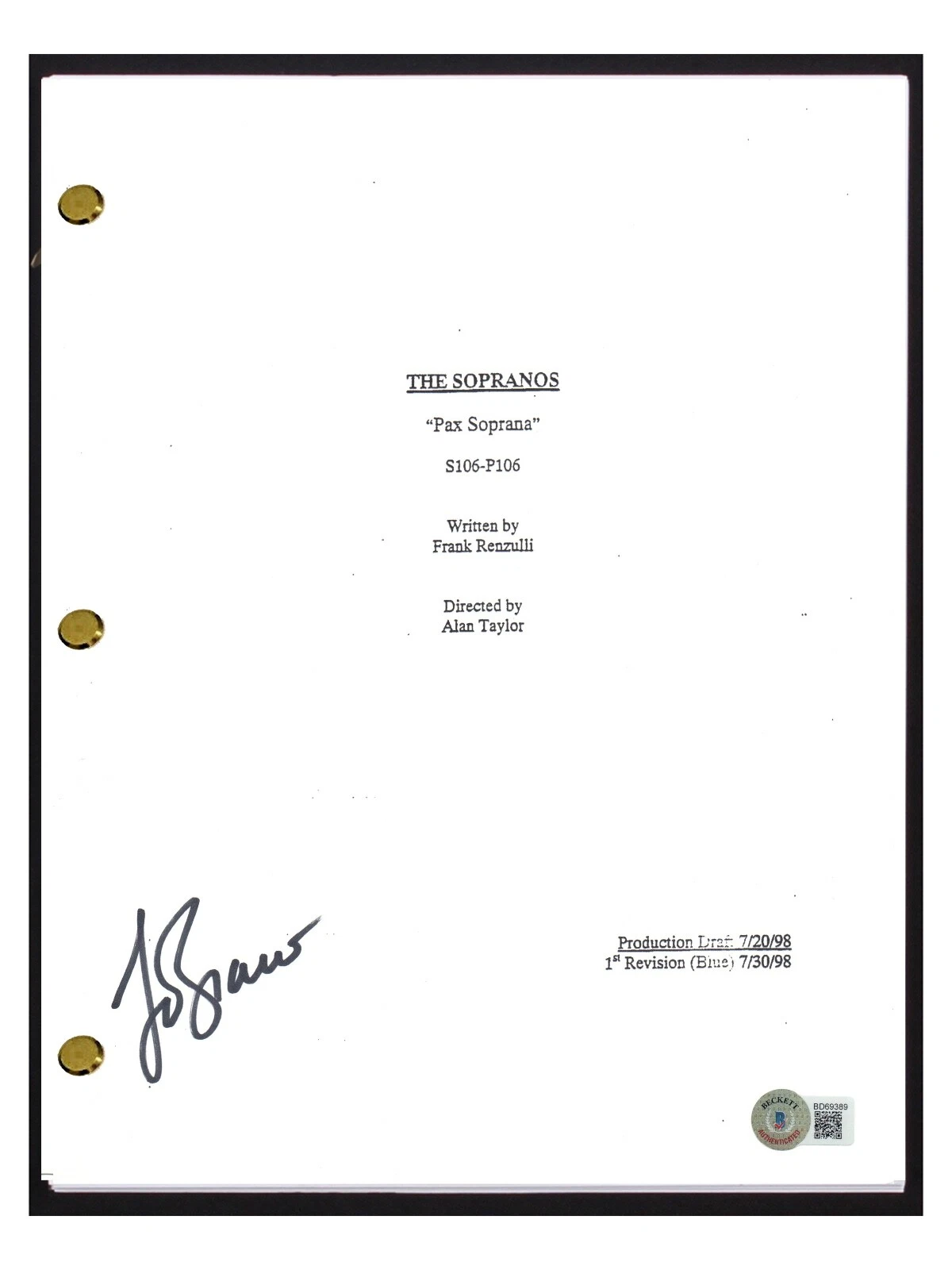 Lorraine Bracco Signed The Sopranos Pax Soprana Ep106 Script Melfi Beckett COA
