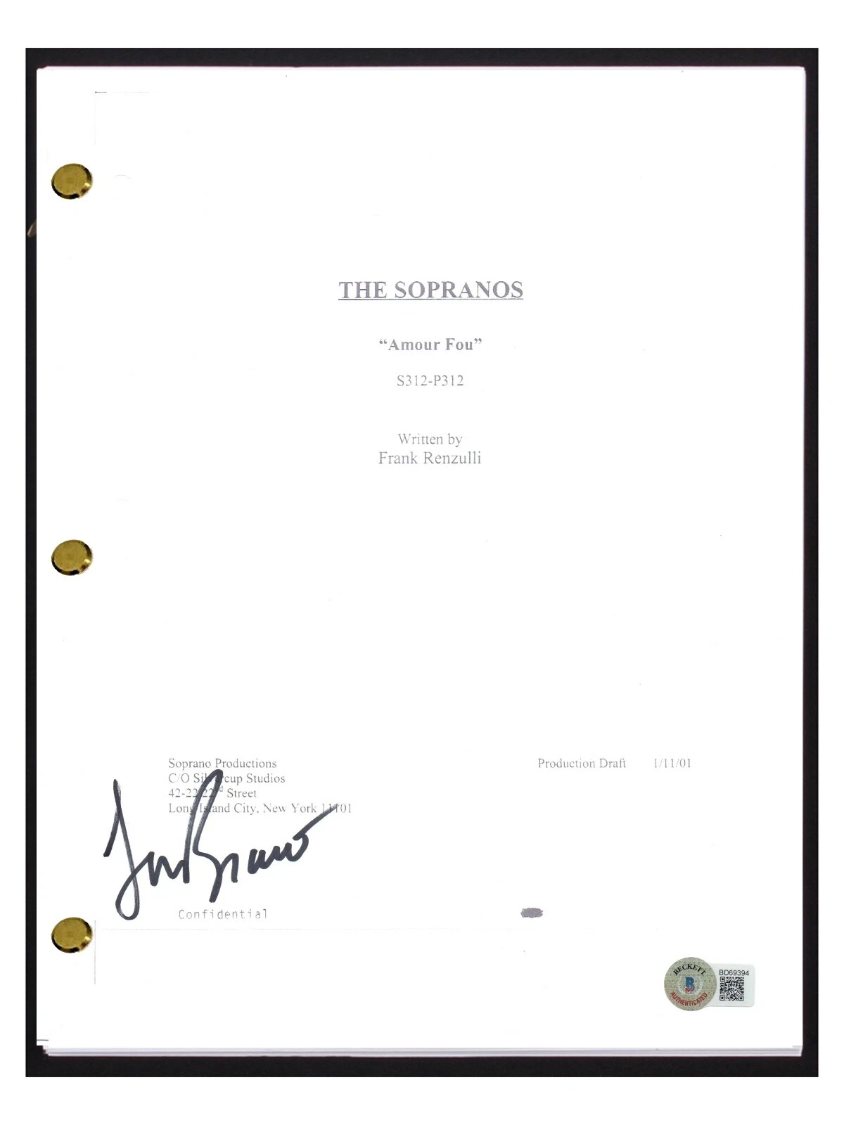 Lorraine Bracco Signed The Sopranos Amour Fou Episode 312 Script Beckett COA