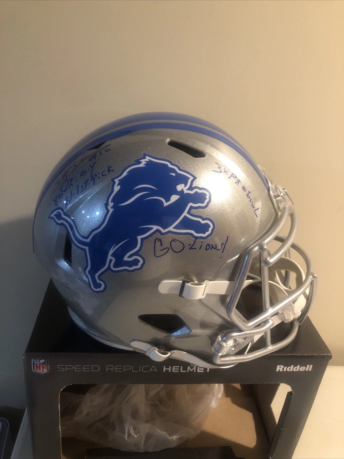 DETROIT LIONS- BILLY SIMS SIGNED AUTOGRAPH REP FS HELMET TRISTAR COA SPEED