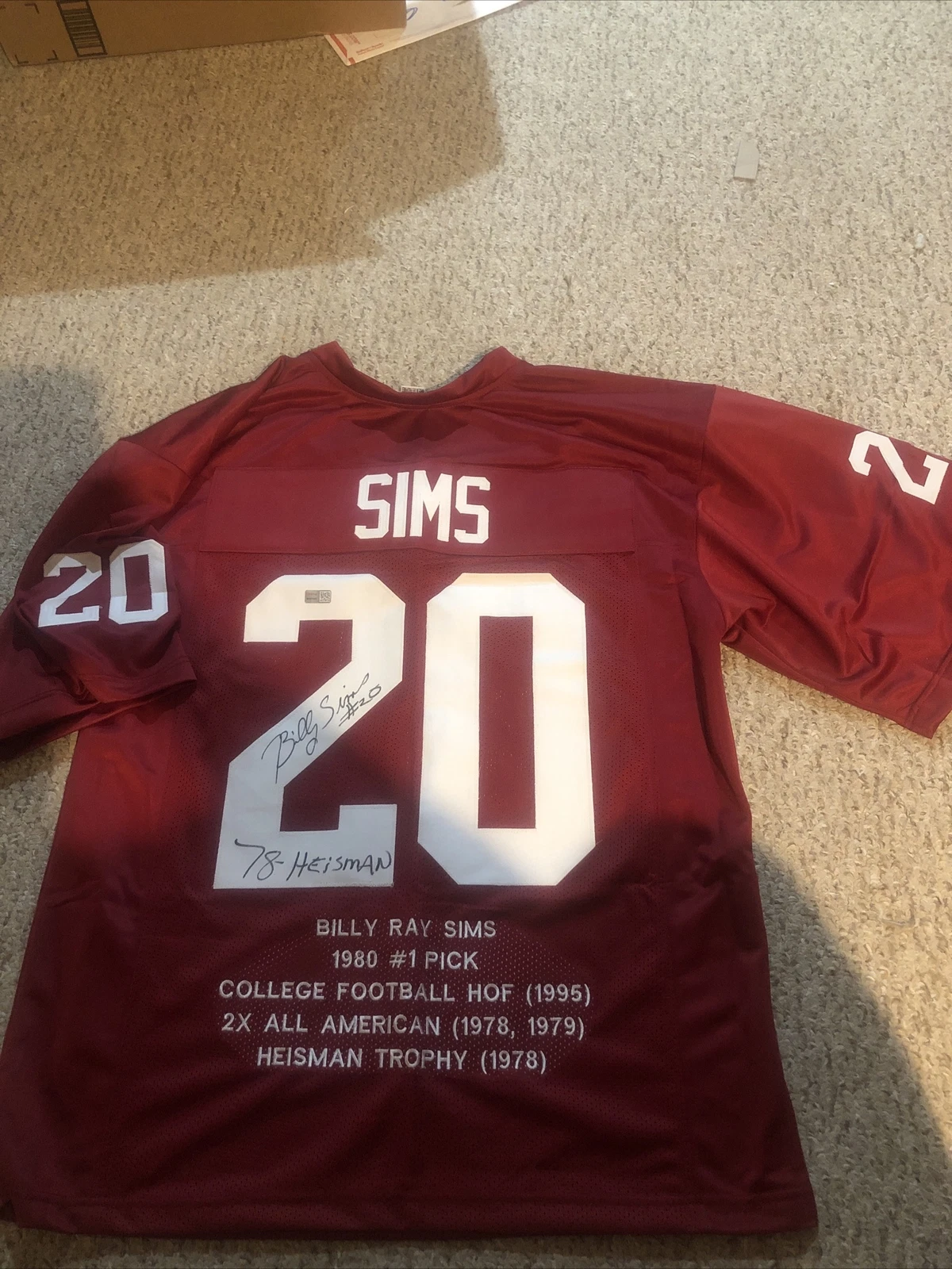 OKLAHOMA SOONERS- BILLY SIMS SIGNED AUTOGRAPH STAT JERSEY TRISTAR COA HEISMAN