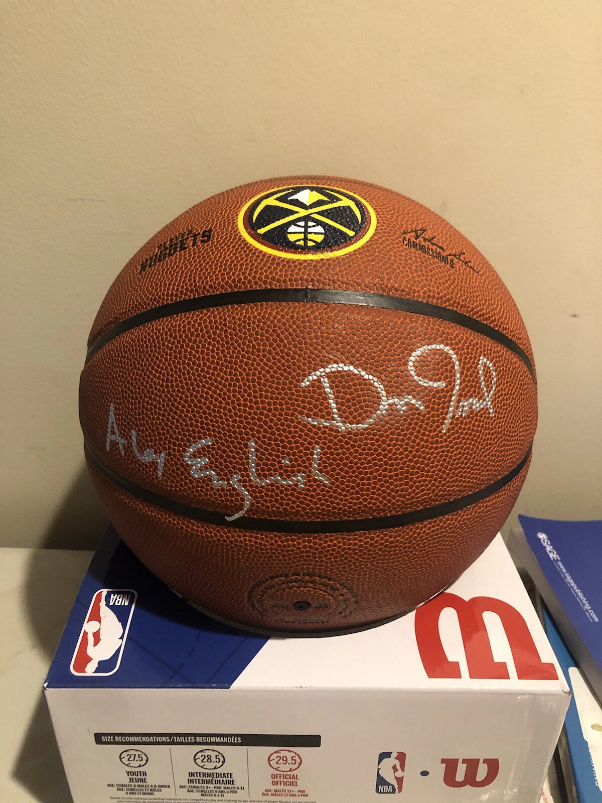 DENVER NUGGETS- ALEX ENGLISH DAN ISSEL SIGNED AUTOGRAPH LOGO BASKETBALL TRISTAR