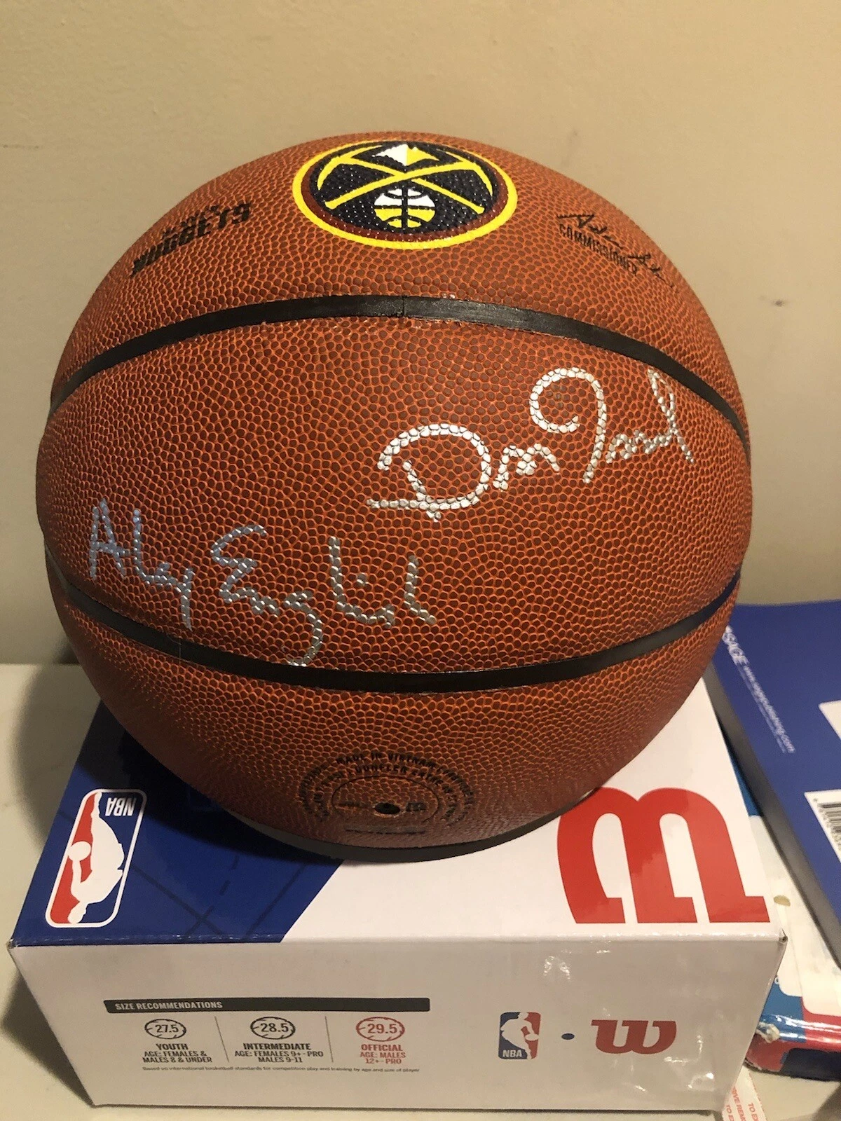 DENVER NUGGETS- ALEX ENGLISH DAN ISSEL SIGNED AUTOGRAPH LOGO BASKETBALL TRISTAR