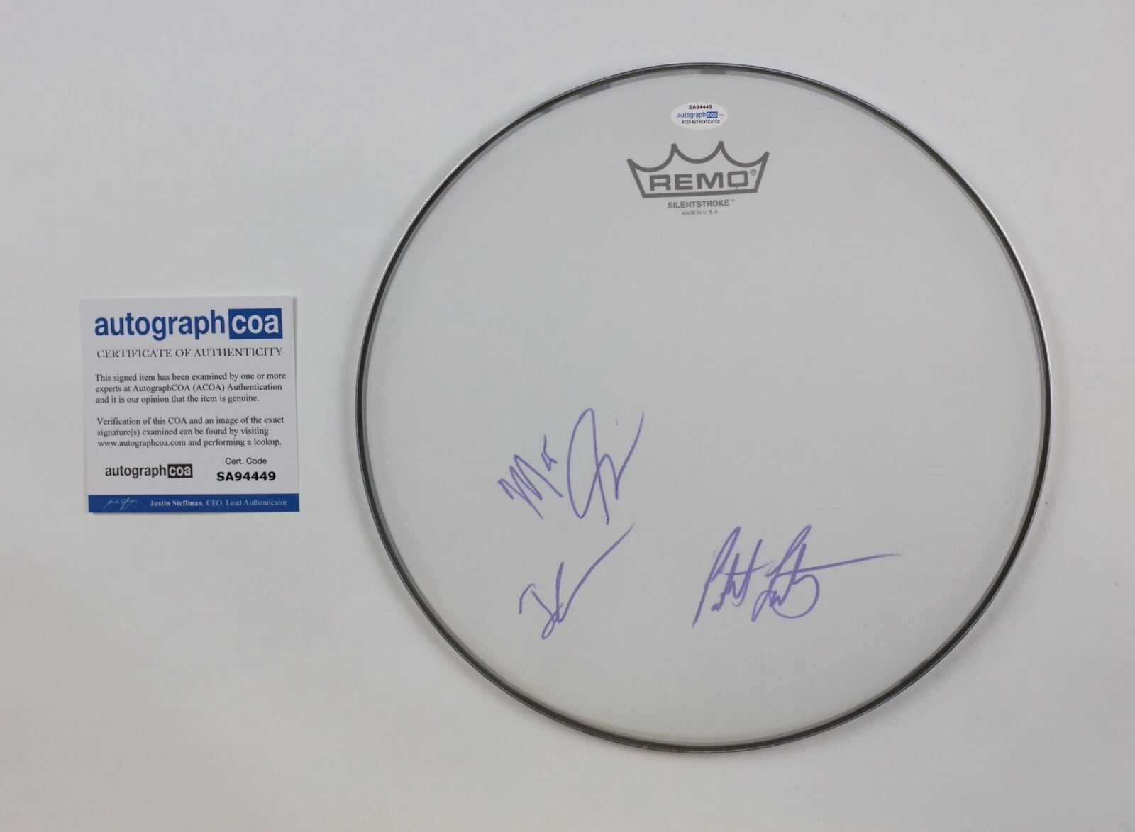 GA-20 ROCK BAND SIGNED AUTOGRAPH REMO DRUMHEAD ACOA MATTHEW STUBBS ETC