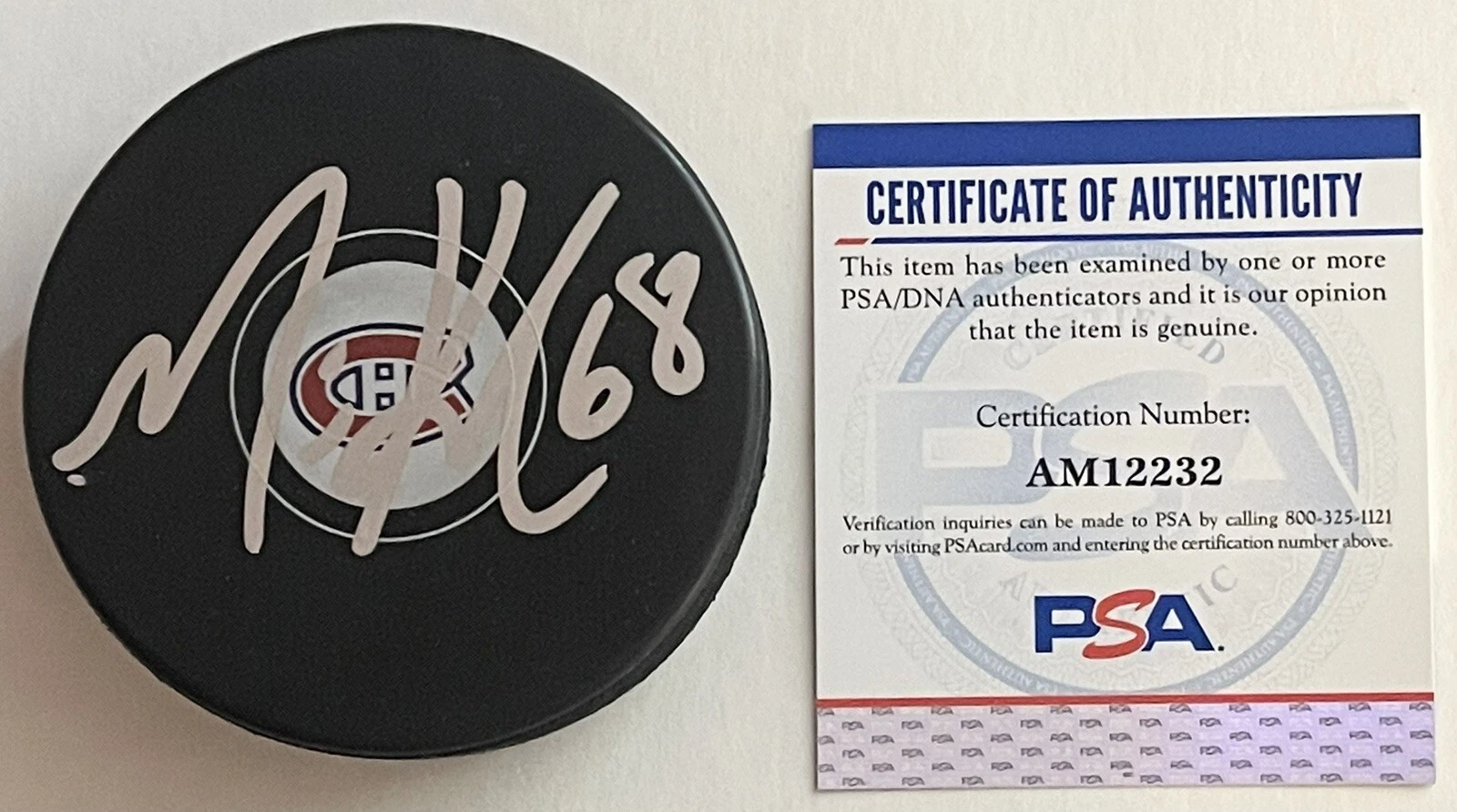 Mike Hoffman Signed Autographed Montreal Canadiens Logo Puck PSA/DNA COA