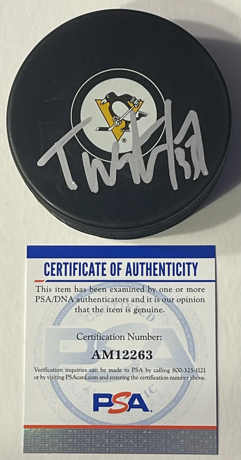 Tristan Jarry Signed Autographed Pittsburgh Penguins Logo Hockey Puck PSA/DNA