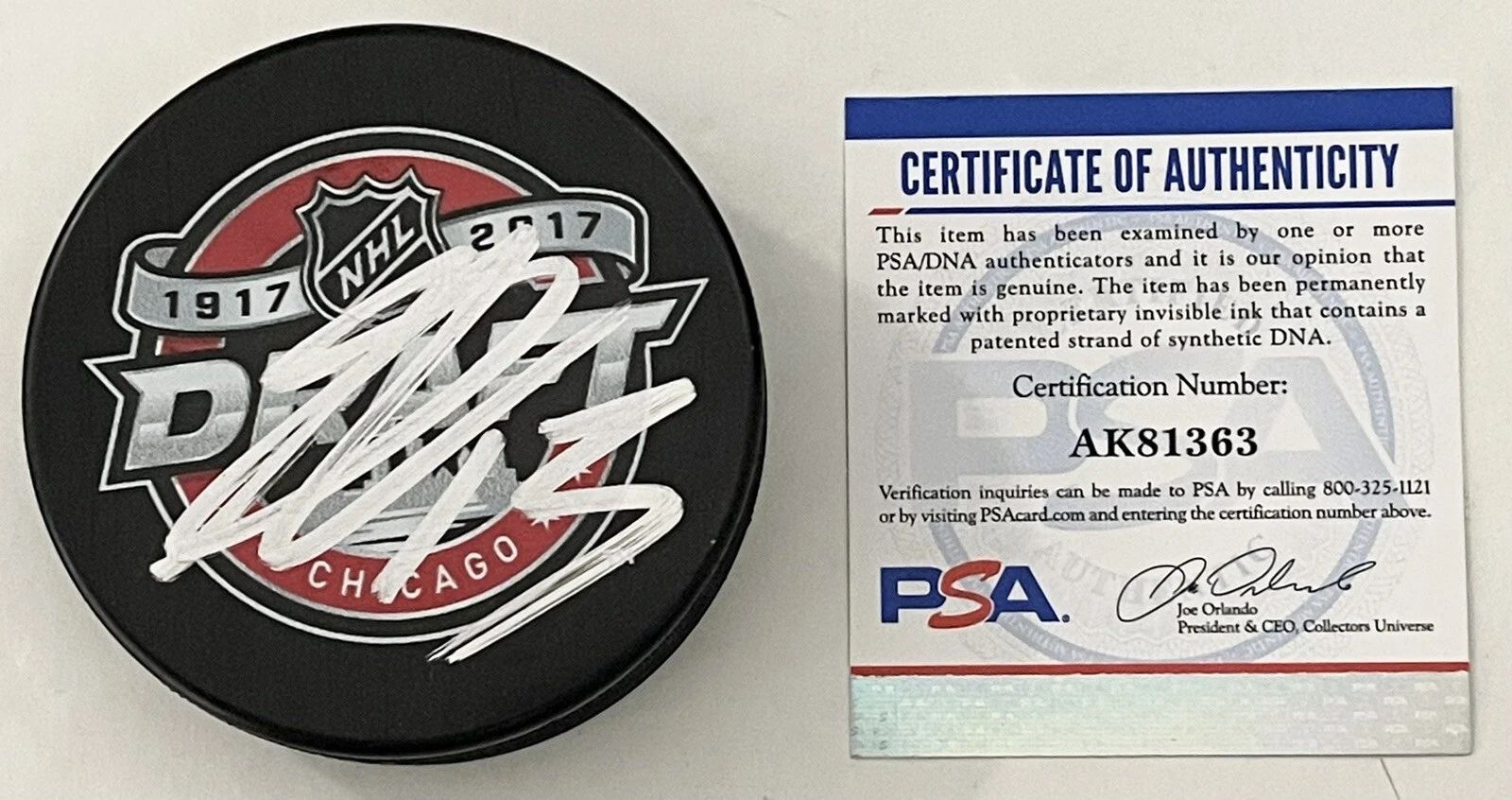 Gabriel Vilardi Signed Autographed 2017 NHL Draft Logo Puck LA Kings PSA/DNA