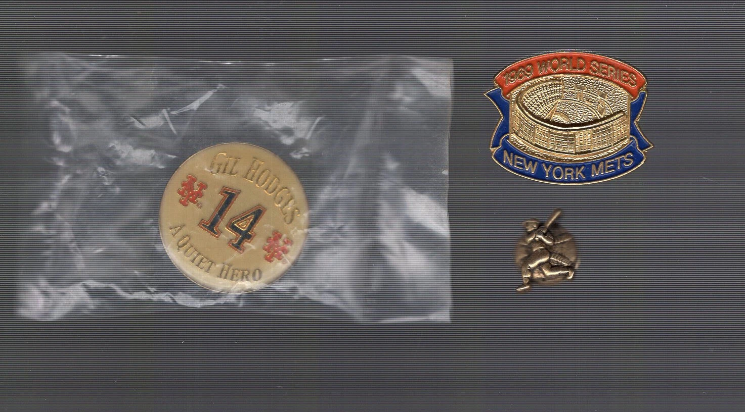 GIL HODGES+1969 NY METS WORLD SERIES LOT OF 2 PINS+BONUS          1969 NY METS