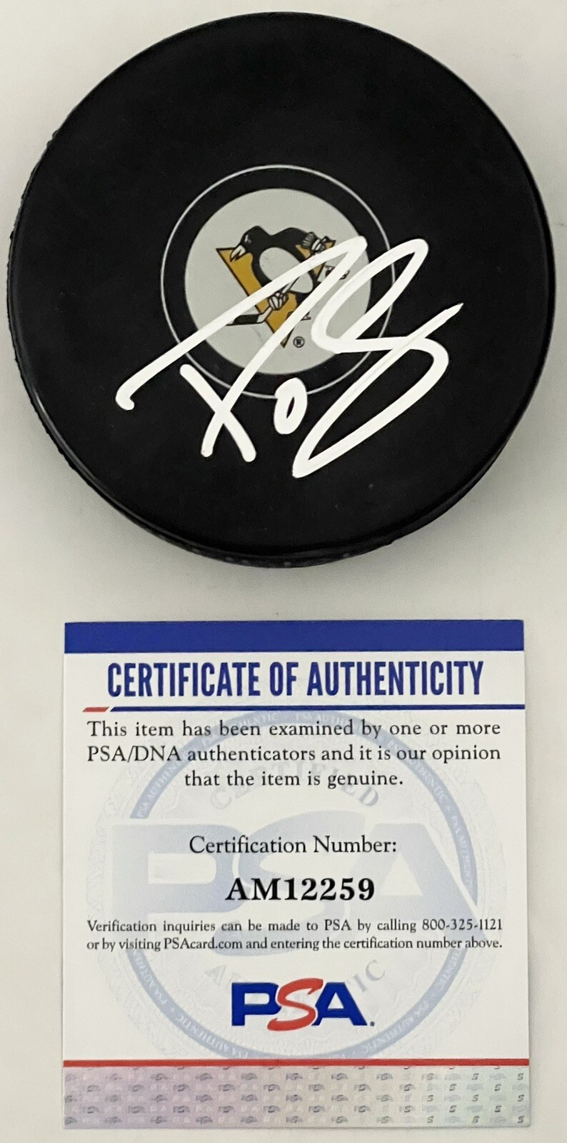 Pierre-Olivier Joseph Signed Autographed Pittsburgh Penguins Logo Puck PSA/DNA