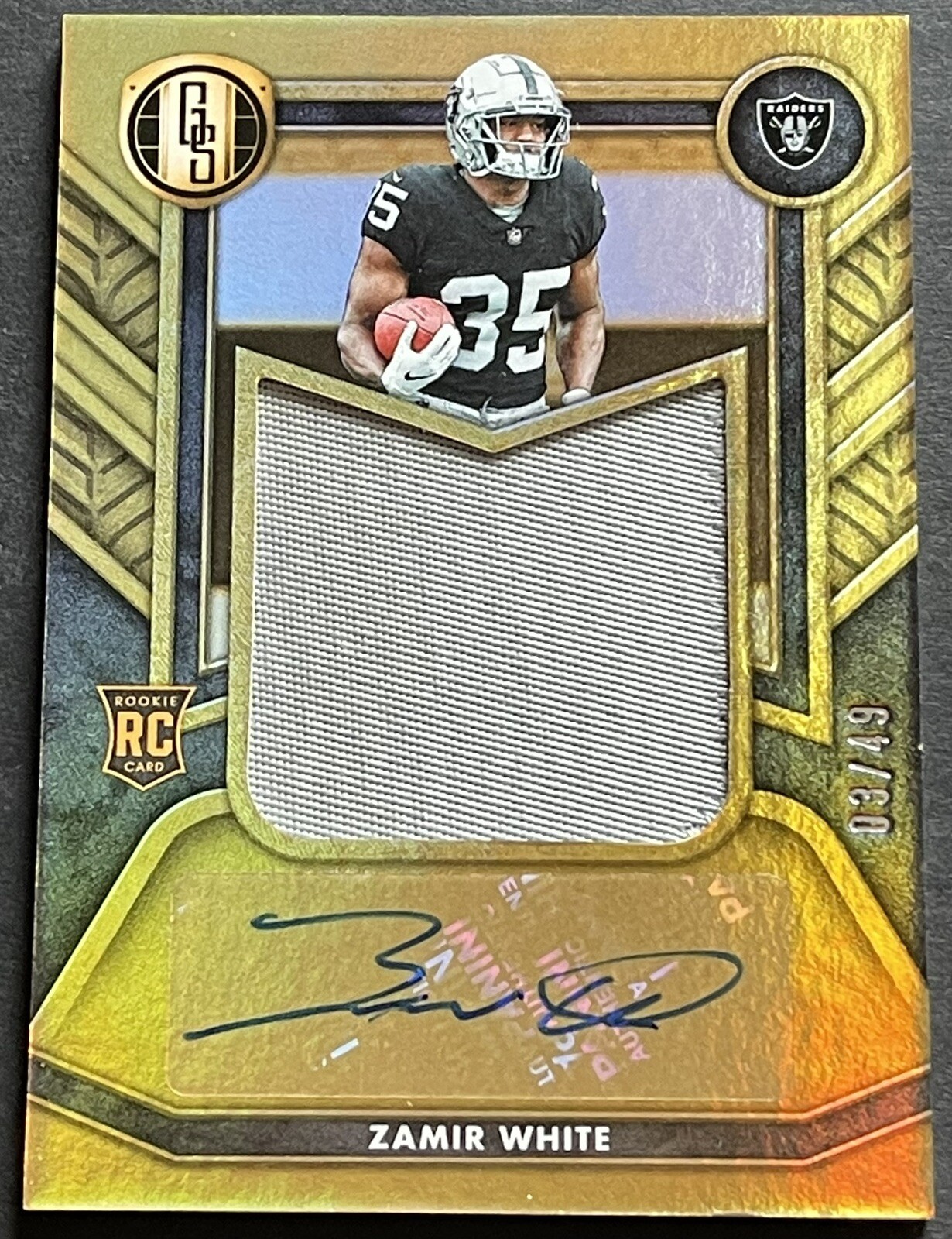 2022 Gold Standard ZAMIR WHITE RPA #/49 ROOKIE PATCH AUTO RAIDERS RC