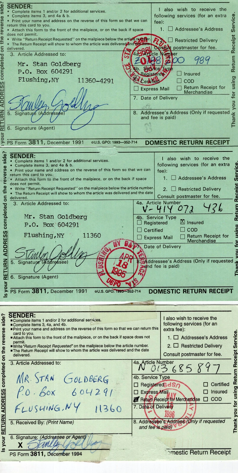 STAN GOLDBERG LOT OF 3 HAND SIGNED POSTAL CARDS+COA       ARCHIE CARTOONIST