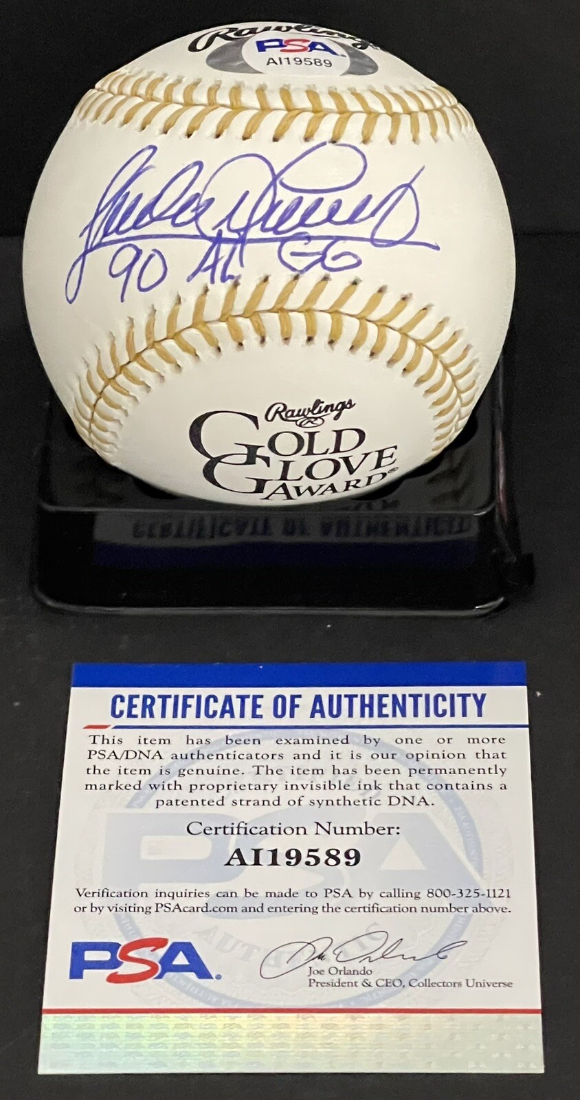 Sandy Alomar Jr Signed Autographed Indians Gold Glove Logo Baseball Psa/Dna