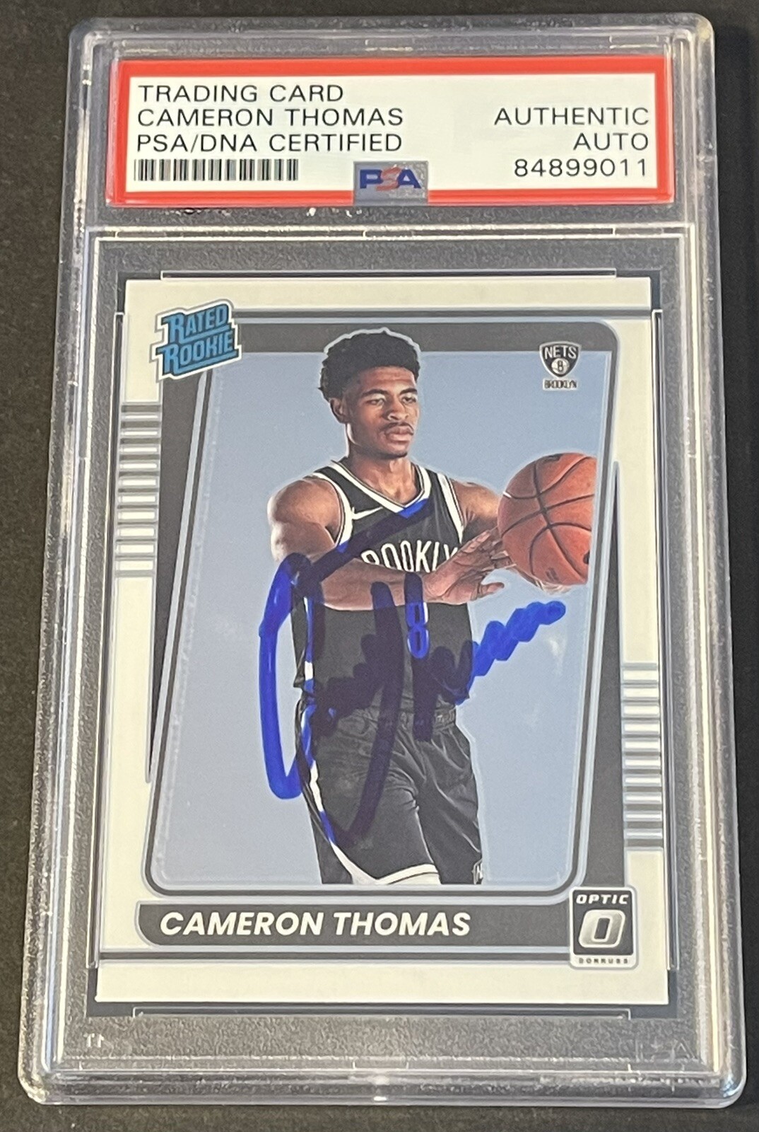Cameron Thomas Signed 2021/22 Optic Rated Rookie Card Nets Slabbed PSA/DNA