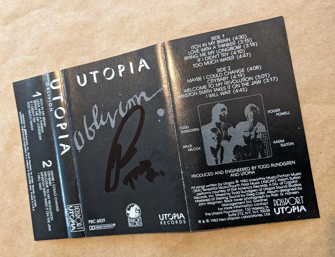 Todd Rundgren REAL hand SIGNED Utopia Oblivium Cassette Tape COA Autographed