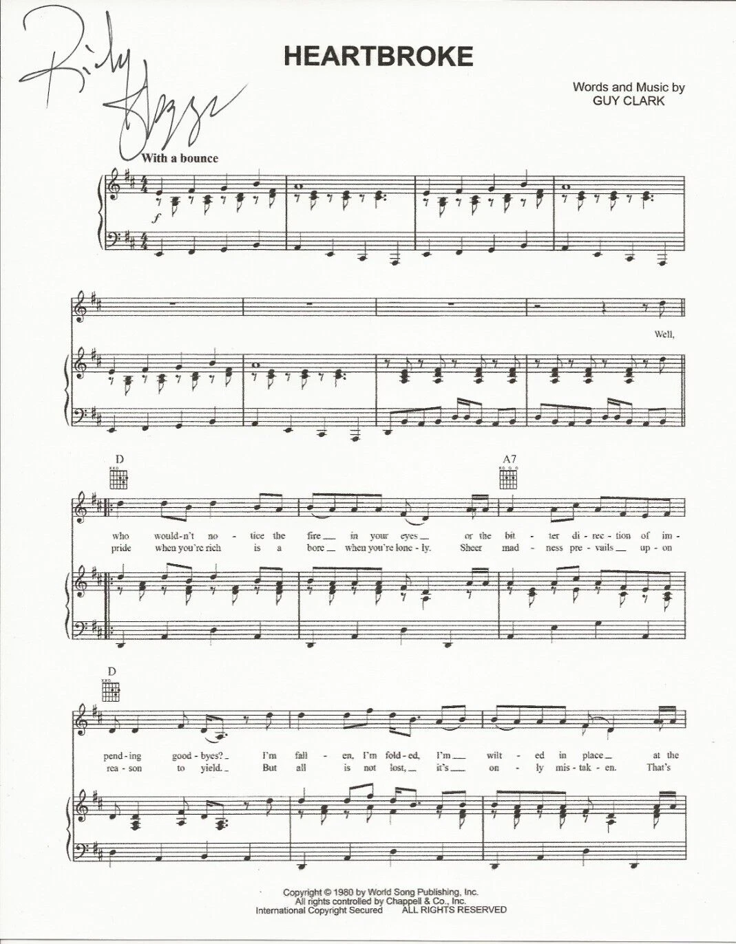 Ricky Skaggs REAL hand SIGNED Heartbroke Sheet Music COA Autographed Bluegrass