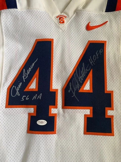 JIM BROWN + FLOYD LITTLE HAND SIGNED SYRACUSE 44 JERSEY+JSA    RARE   JSA LETTER