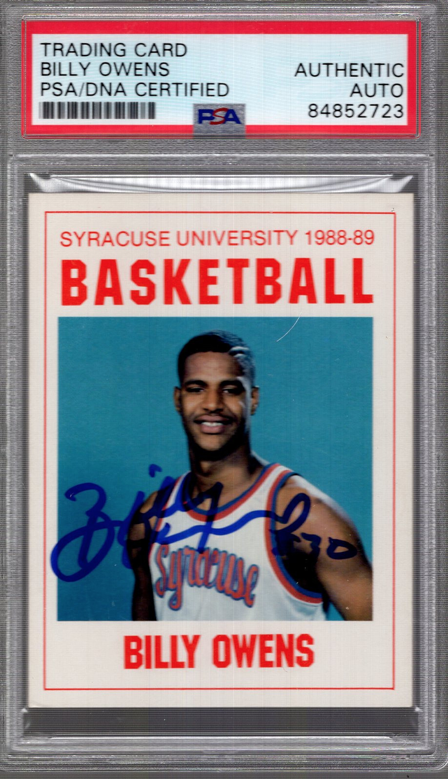 BILLY OWENS HAND SIGNED 1988 SYRACUSE BASKETBALL CARD     RARE       PSA SLABBED