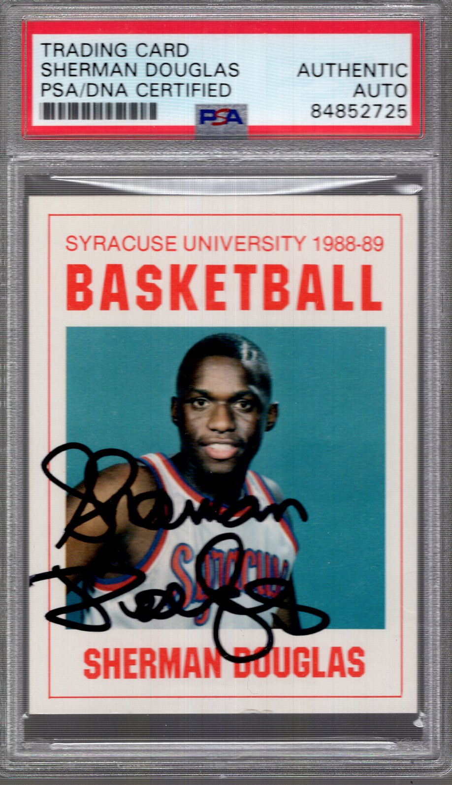 SHERMAN DOUGLAS HAND SIGNED 1988 SYRACUSE BASKETBALL CARD    RARE    PSA SLABBED