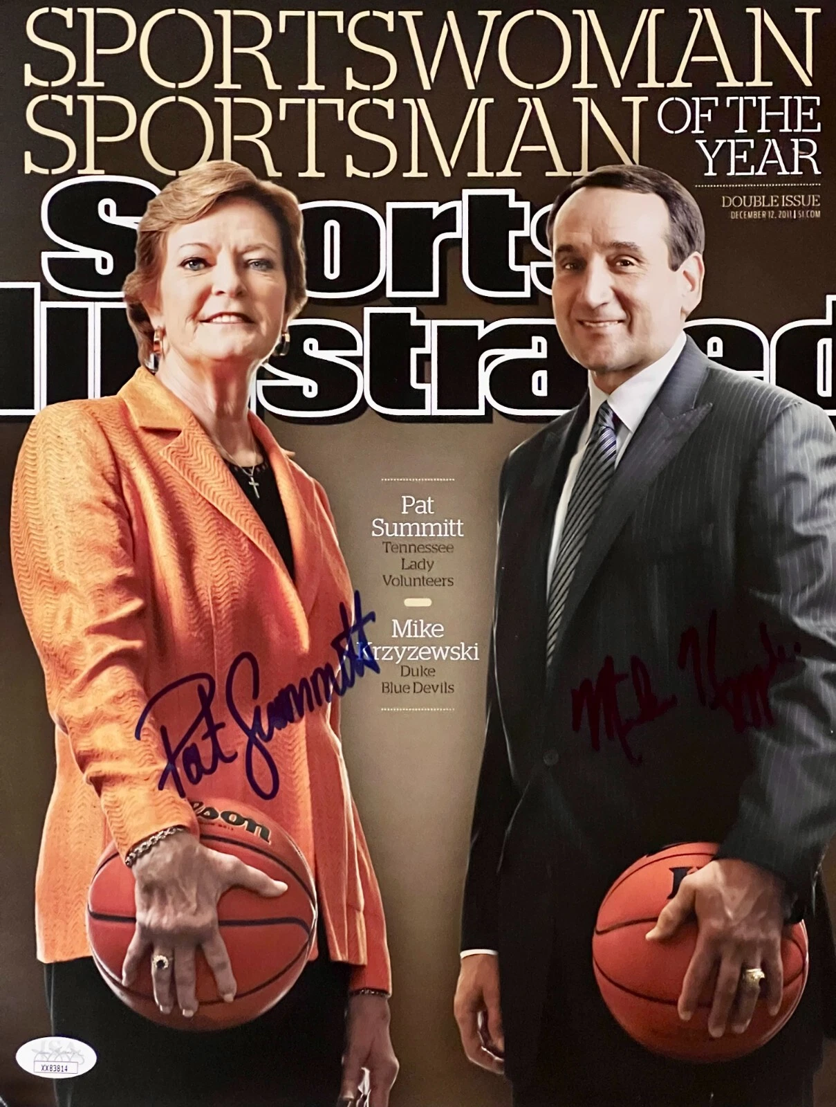 Mike Krzyzewski & Pat Summitt REAL hand SIGNED 11x14 SI Cover Photo JSA LOA