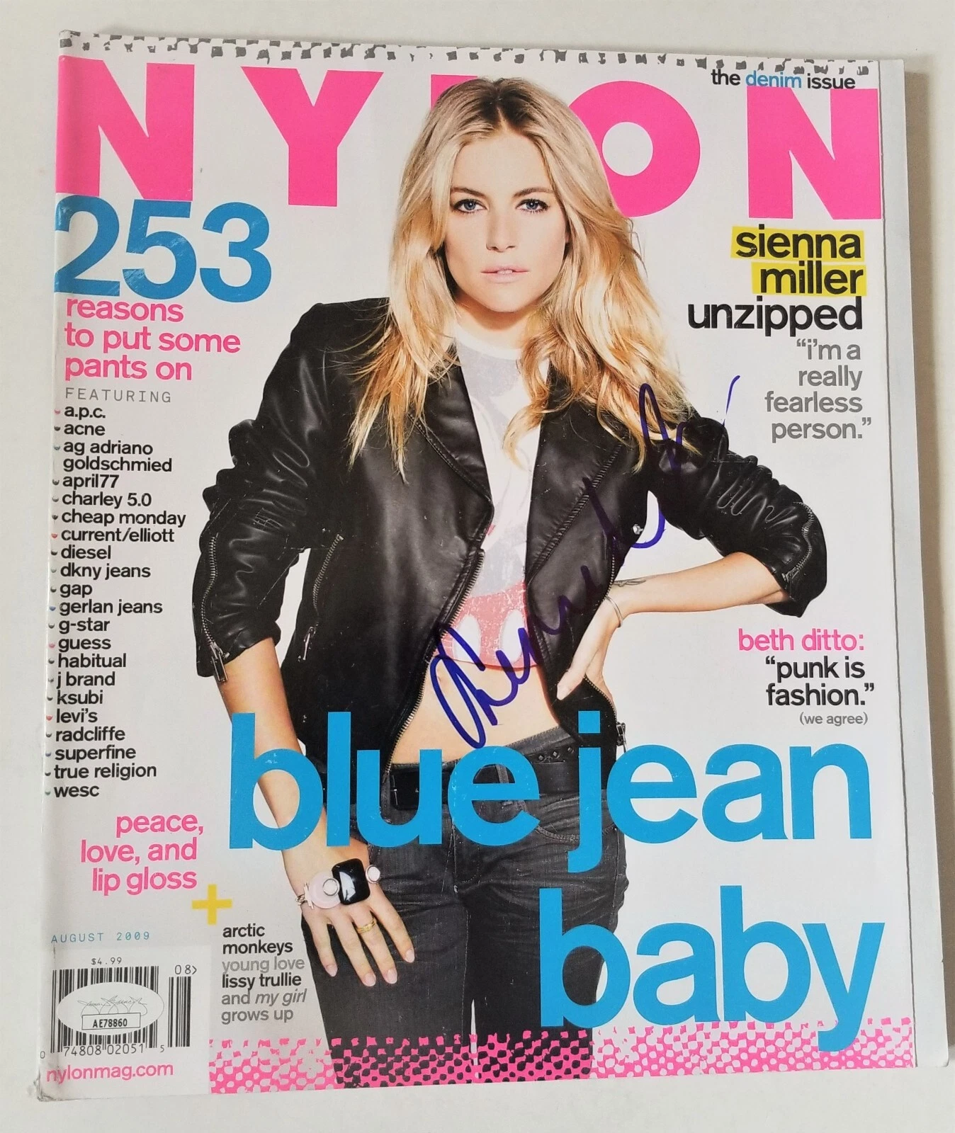 Sienna Miller REAL hand SIGNED August 2009 Nylon Magazine JSA COA Autographed