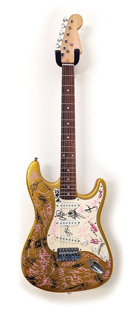 Hair Glam Metal Legends REAL hand SIGNED Gold Electric Guitar COA Autographed