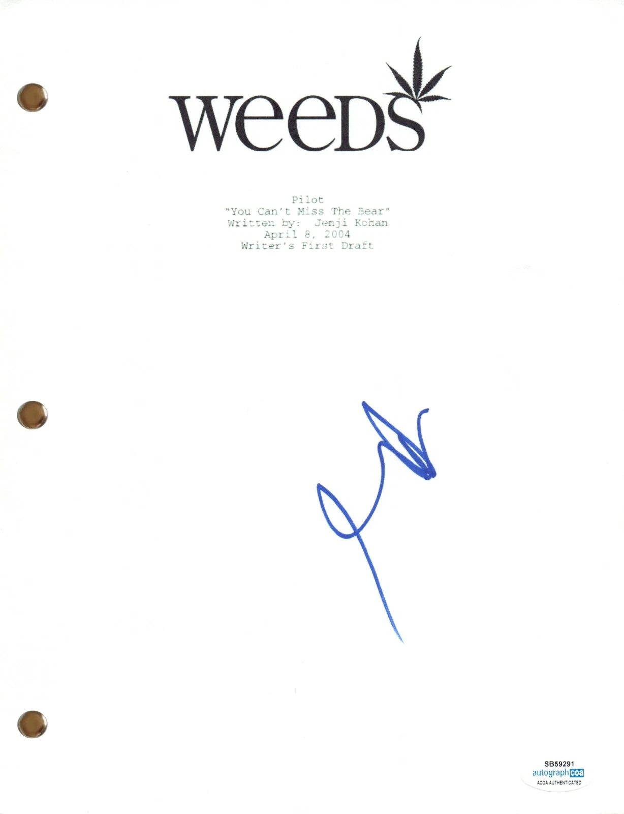 Mary-Louise Parker Signed Autograph Weeds Pilot Episode Script Screenplay ACOA