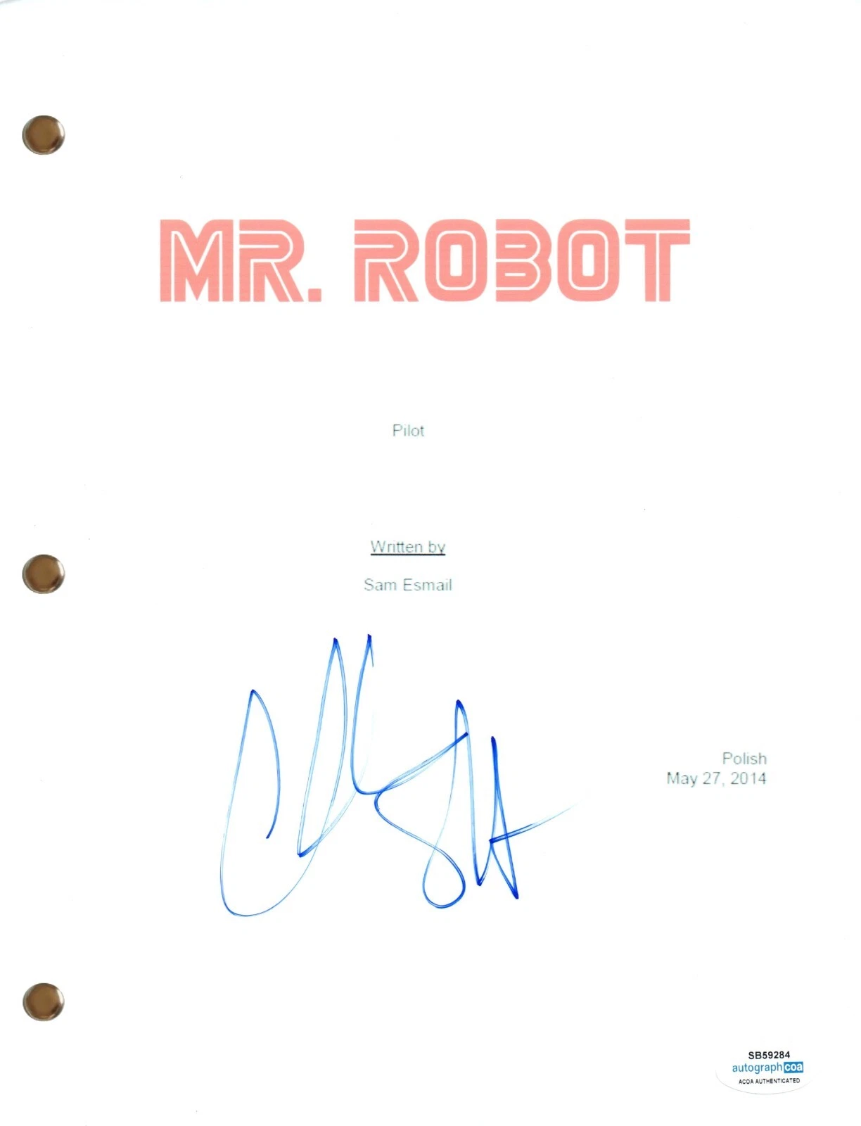 Christian Slater Signed Autograph Mr. Robot Pilot Script Screenplay ACOA COA