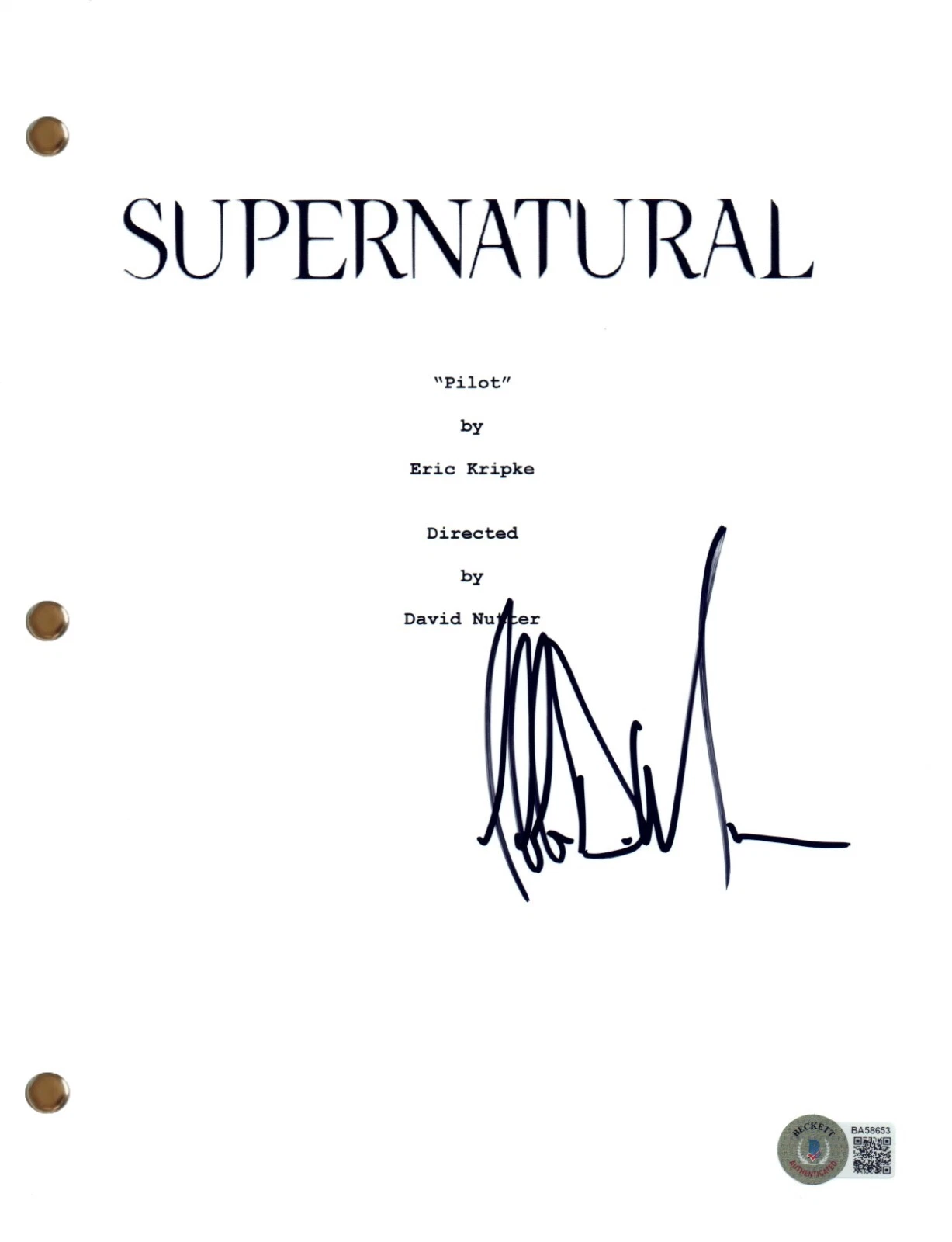 Jeffrey Dean Morgan Signed Supernatural Pilot Script Screenplay Autograph BAS