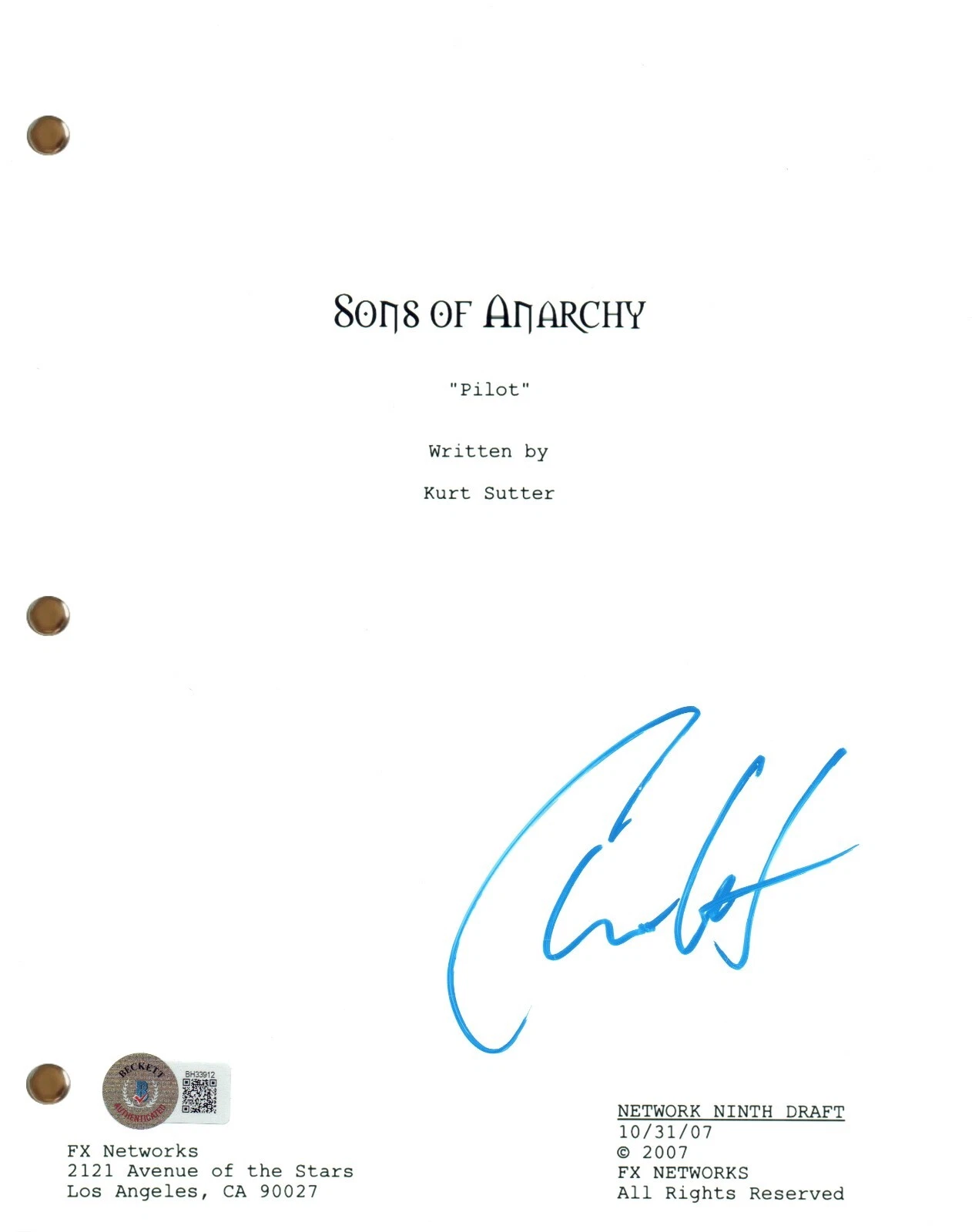 Charlie Hunnam Signed Sons of Anarchy Pilot Script Screenplay Autograph JAX BAS