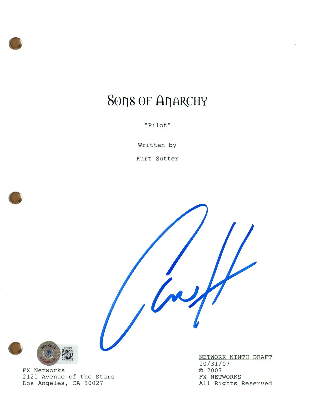 Charlie Hunnam Signed Sons of Anarchy Pilot Script Screenplay Autograph JAX BAS