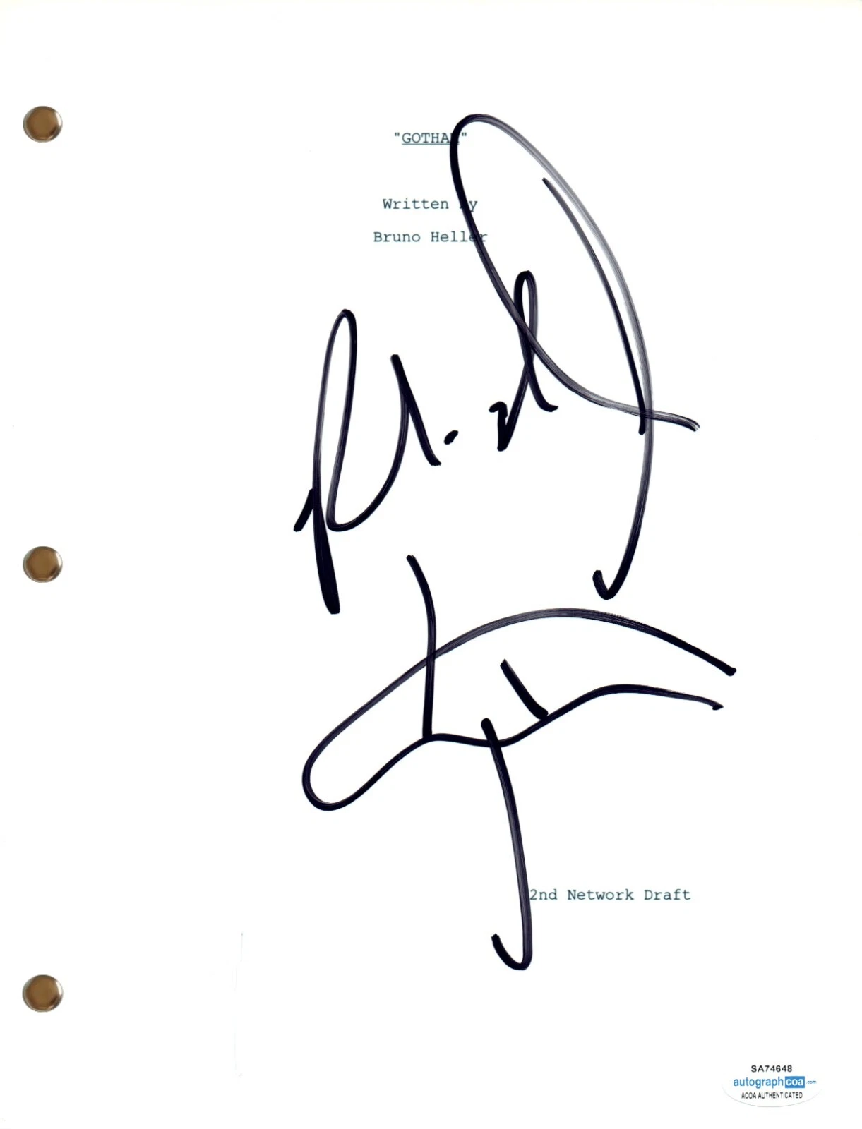 Robin Lord Taylor Signed Autograph Gotham Pilot Episode Script Penguin ACOA COA