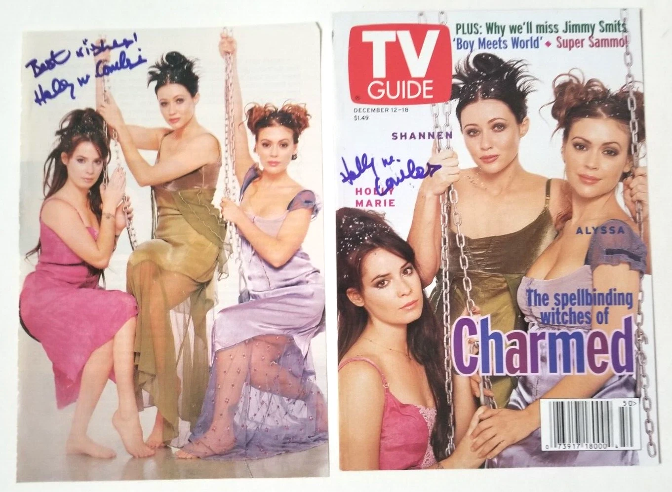 Holly Marie Combs SIGNED Lot of 2 TV Guide Mag Pages COA Autographed Charmed