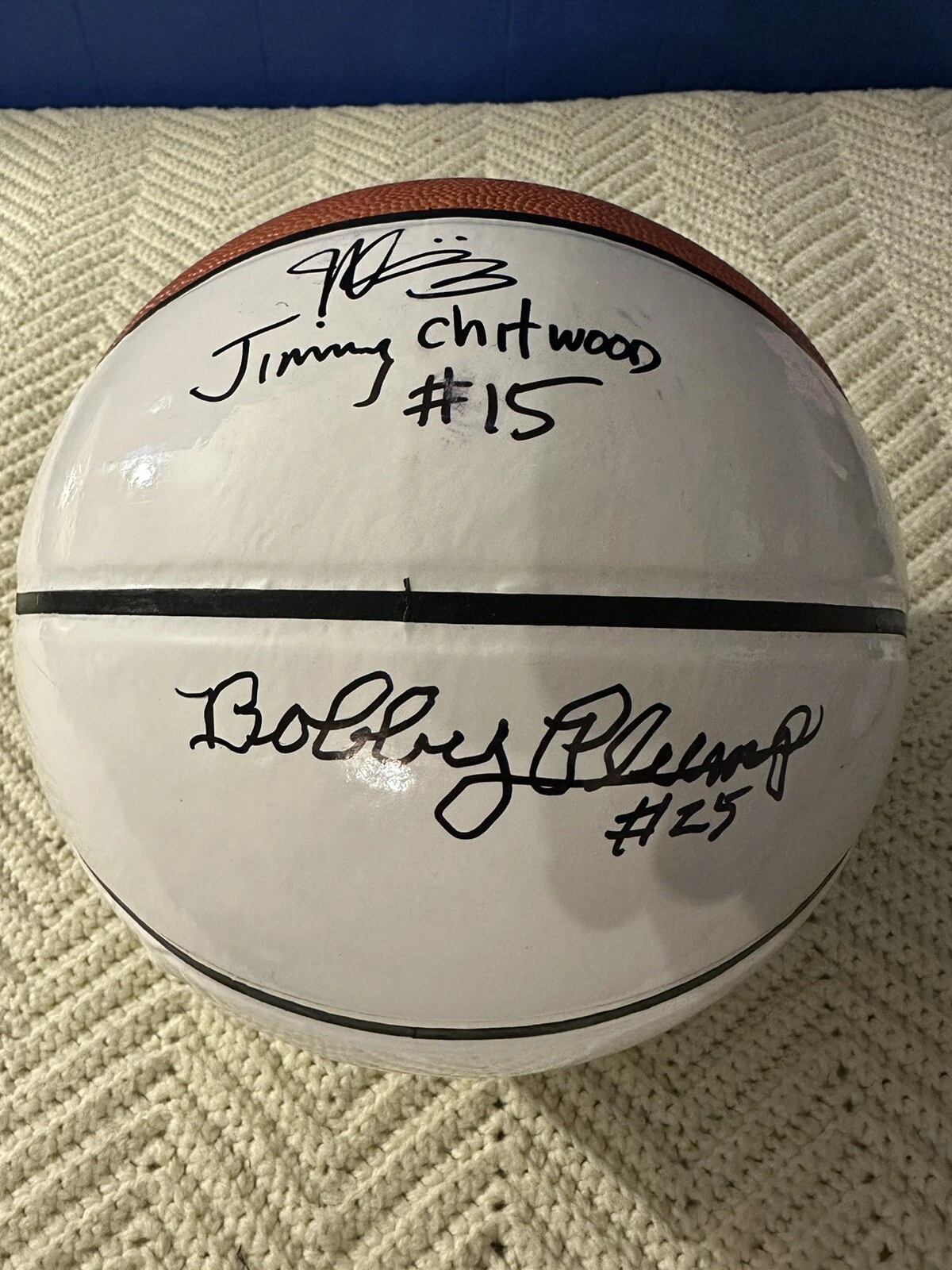 Bobby Plump & Maris Valainis Signed Basketball New Milan 1954 Hoosiers Movie '86